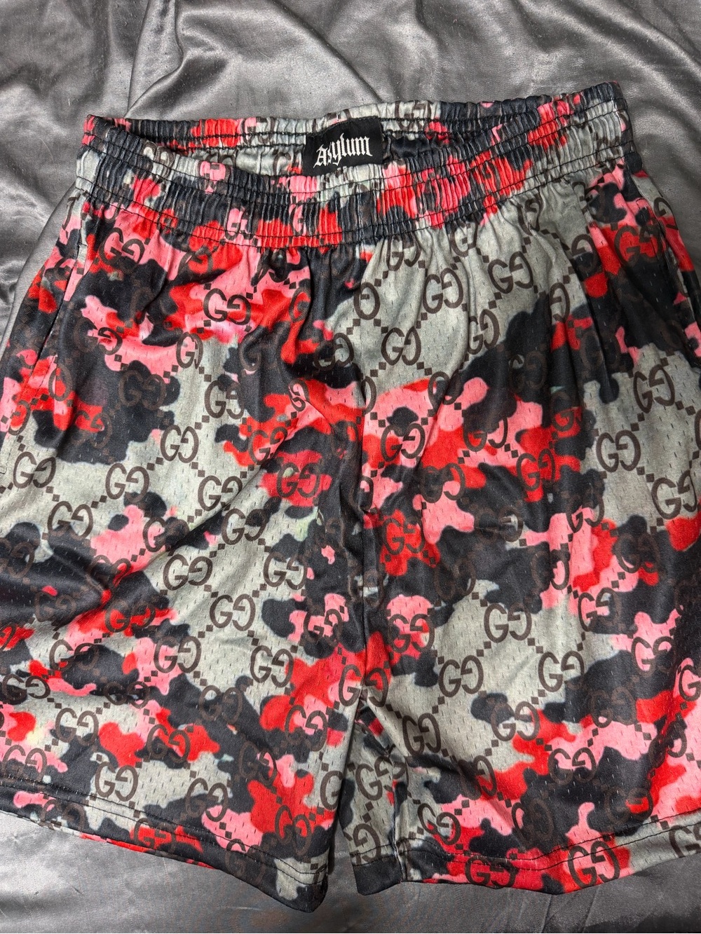Asylum Red Camo Satin Mesh Shorts Medium